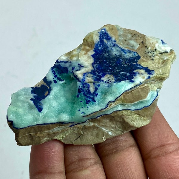 107 Gram Prachtige NATUURLIJKE Blauwe ARAGONIET Met AZURIET Kristal Uit Afghanistan @..Afmeting: 86x45x26 mm