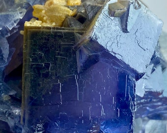 229 Gram Beautiful BLUE Phantom FLUORITE With CALCITE Specimen From Pakistan @... Size : 60x53x48 mm