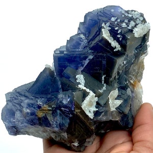 1012 Gram Unique Blue & Gray Phantom FLUORITE With CALCITE Crystal Specimen From Pakistan ... Size : 133x80x56 mm image 9