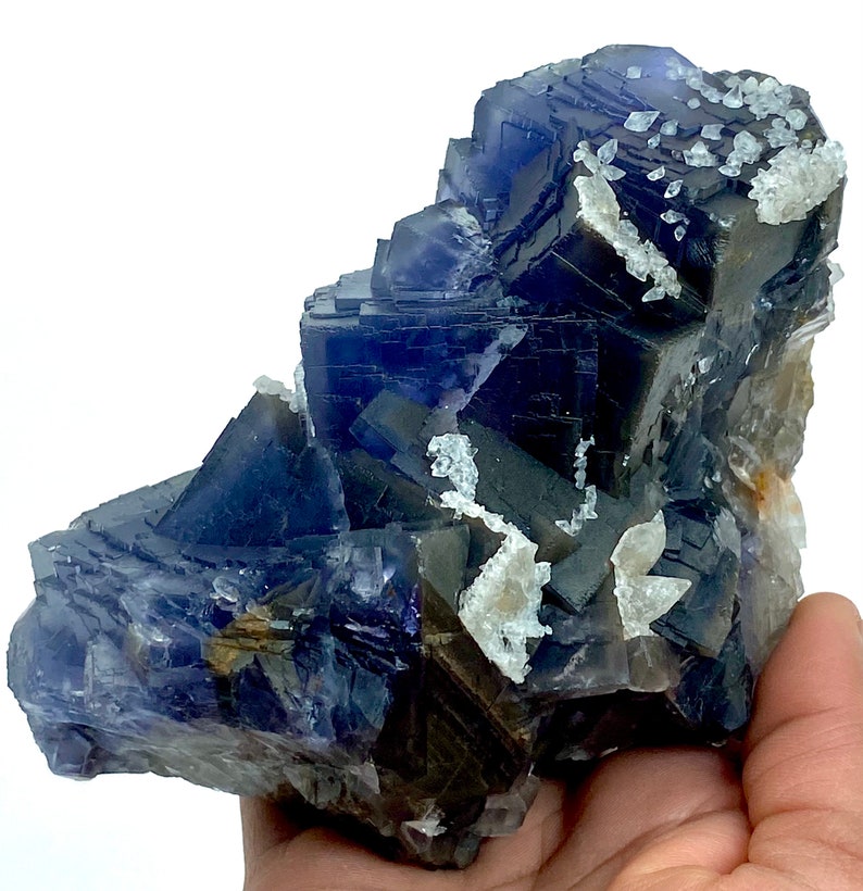 1012 Gram Unique Blue & Gray Phantom FLUORITE With CALCITE Crystal Specimen From Pakistan ... Size : 133x80x56 mm image 9