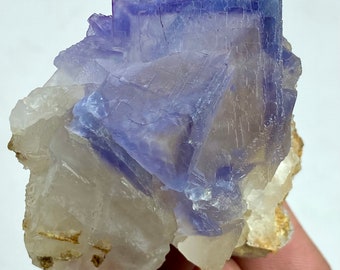 134 Gram Beautiful BLUE Phantom FLUORITE With CALCITE Specimen From Pakistan @... Size : 60x45x40 mm