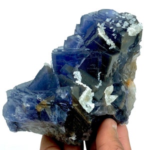 1012 Gram Unique Blue & Gray Phantom FLUORITE With CALCITE Crystal Specimen From Pakistan ... Size : 133x80x56 mm image 4