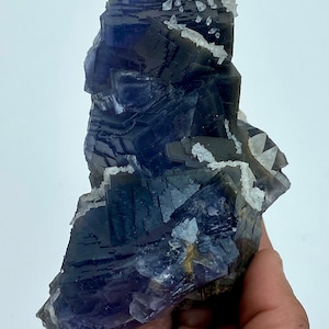 1012 Gram Unique Blue & Gray Phantom FLUORITE With CALCITE Crystal Specimen From Pakistan ... Size : 133x80x56 mm image 7