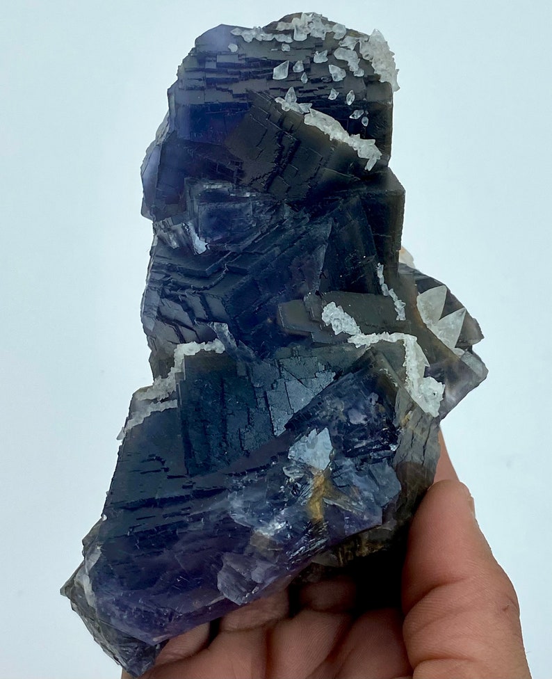 1012 Gram Unique Blue & Gray Phantom FLUORITE With CALCITE Crystal Specimen From Pakistan ... Size : 133x80x56 mm image 7