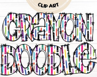 Crayon Doodle Font, Clipart Alphabet Letters (Digital Download)