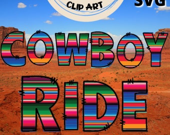 Cowboy Ride Doodle Letters PNG with Doodle Outline, Mexican Serape Font SVG, Clipart Alphabet Font Digital Download, Ready to Print, Western