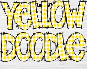 Yellow Gingham Doodle Letters, Plaid Alphabet Font (PNG Digital Download)