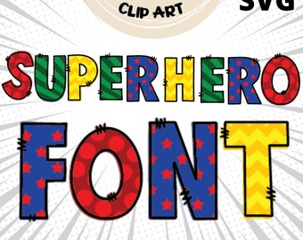 Superhero Doodle Letters PNG with Doodle Outline, Comic Book Font SVG, Clipart Alphabet Font Digital Download, Ready to Print, Cricut