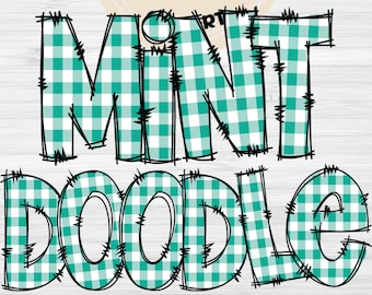 Mint Gingham Doodle Alphabet, Plaid Letter PNG Clipart (Digital Download)