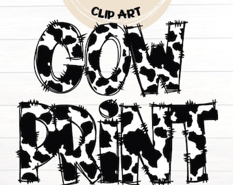 Cow Print Doodle Letters & Number PNG , Farm Sketch Font, Western Sublimation Alphabet, Digital Download Alphabet Bundle, Number Set