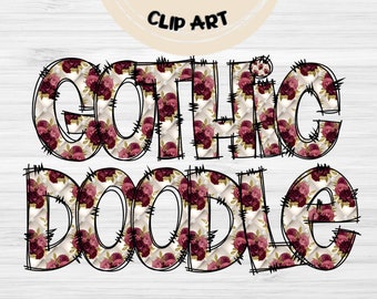 Gothic Flower Doodle Alphabet, Halloween Clipart Schrift (digitaler Download)