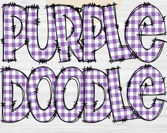 Purple Gingham Doodle Alphabet, Plaid Letter Font (PNG Digital Download)