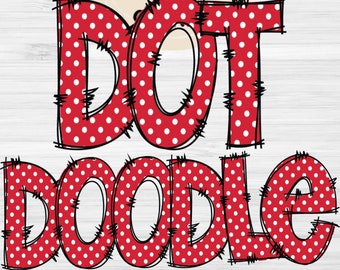 Red Polka Dot Doodle Letters PNG with Doodle Outline, Swiss Dot Clipart Alphabet Font Digital Download, POD, Ready to Print, Font