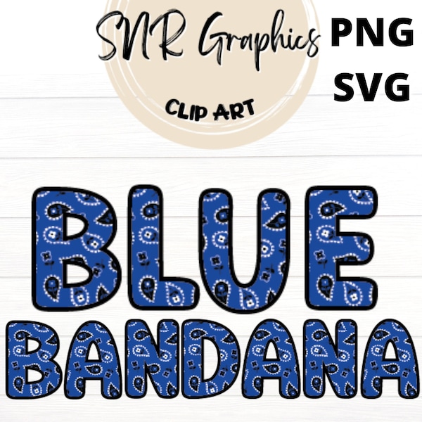 Blue Bandana Bubble Letters PNG with Doodle Outline, Paisley Font SVG, Clipart Alphabet Font for Digital Download, POD, Ready to Print