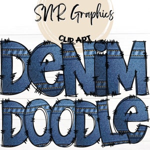 Denim Doodle Letters PNG com Doodle Outline, Clipart Alphabet Font Download digital, POD, pronto para imprimir, letras manuscritas, fonte ocidental