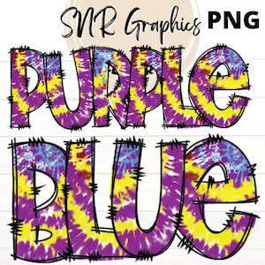 Violet, Blue Tie Dye Doodle Letter PNG with Doodle Outline, Hippie Font, Clipart Alphabet Font Digital Download, POD, Ready to Print, Summer