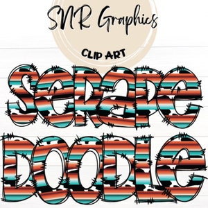 Aqua Serpae Doodle Letras PNG con Doodle Outline, Cowprint Clipart Alphabet Font Digital Download, POD, Listo para imprimir, Letras, Fuente