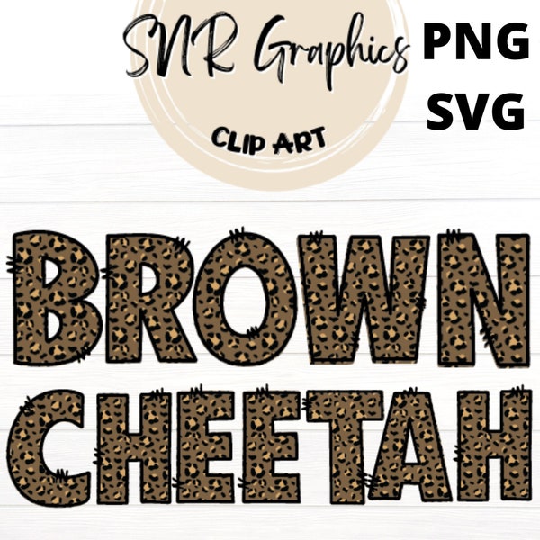 Brown Cheetah Print Doodle Letters PNG with Doodle Outline, Leopard Font SVG, SVG Alphabet Font Digital Download, Ready to Print Png