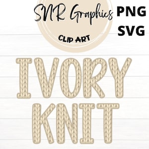 Letras de punto marfil PNG , fuente de ganchillo SVG, fuente del alfabeto de imágenes prediseñadas para descarga digital, POD, listo para imprimir, letras de punto, baby shower