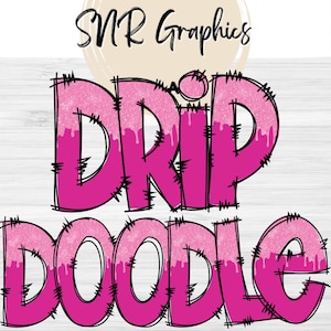 Pink Glitter Drip Doodle Alphabet, Clipart Font (PNG Digital Download)