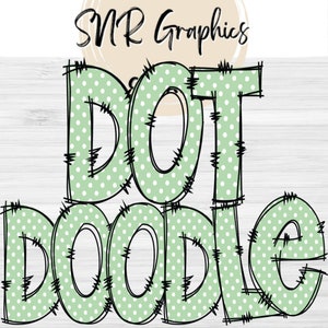 Mint Polka Dot Doodle Letters PNG con doodle outline, Swiss Dot Clipart Alphabet Font Digital Download, POD, Ready to Print, Font
