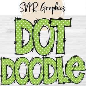Lime Polka Dot Doodle Letters PNG con Doodle Outline, Swiss Dot Clipart Alphabet Font Digital Download, POD, Ready to Print, Letter, Font