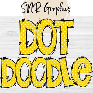 Letras de doodle de lunares amarillos PNG con contorno de doodle, swiss dot clipart Alphabet Font Descarga digital, POD, Listo para imprimir, Letra, Fuente