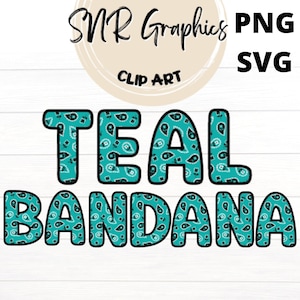 Teal Bandana Bubble Letters PNG with Doodle Outline, Paisley Font SVG, Clipart Alphabet Font for Digital Download, POD, Ready to Print