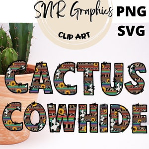 Cactus Koeienhuid Doodle Letters PNG met Doodle Outline, Cowboy Font SVG, Clipart Alphabet Font Digital Download, Klaar om af te drukken, Western
