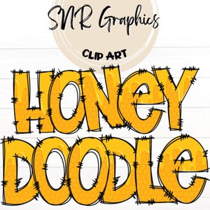 Honey Doodle Letters PNG con Doodle Outline, Clipart Alphabet Font Digital Download, POD, Ready to Print, Honeycomb Letters, Bee Font