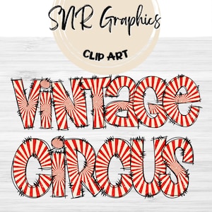 Red Stripe Vintage Circus Doodle Letter PNG met Doodle Outline, Horror Clipart Alfabet Font Digital Download, POD, Klaar om af te drukken, Lettertype