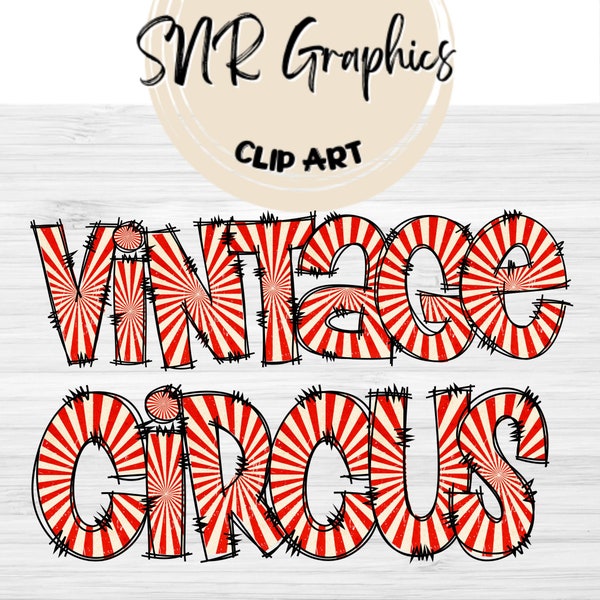 Red Stripe Vintage Circus Doodle Letter PNG with Doodle Outline, Horror Clipart Alphabet Font Digital Download, POD, Ready to Print, Font