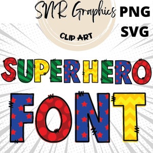 Superhero Doodle Letters PNG with Doodle Outline, Comic Book Font SVG, Clipart Alphabet Font Digital Download, Ready to Print, Cricut