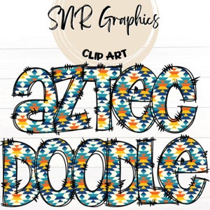 Aztec Doodle Letters PNG with Doodle Outline, Boho Clipart Alphabet Font Digital Download, POD, Ready to Print, Western Letters, Font