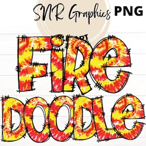 ファイヤータイダイ落書き文字PNG落書きアウトライン付き、ヒッピーフォント、クリップアートアルファベットフォントデジタルダウンロード、POD、印刷準備完了、夏