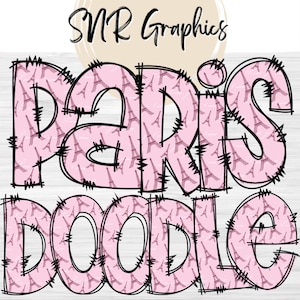 Paris Doodle Letters PNG con Doodle Outline, Eiffel Tower Clipart Alphabet Font Digital Download, POD, Ready to Print, Letters, Font