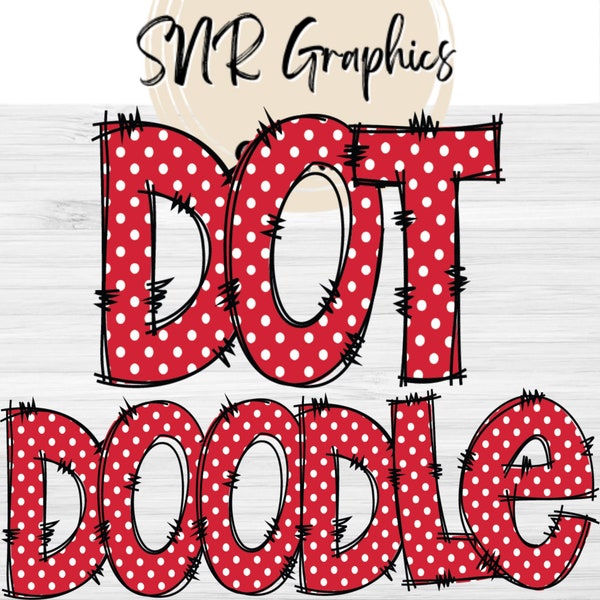 Red Polka Dot Doodle Letters PNG with Doodle Outline, Swiss Dot Clipart Alphabet Font Digital Download, POD, Ready to Print, Font