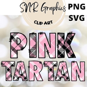 Pink Tartan Doodle Letters PNG with Doodle Outline, Plaid Font SVG, Clipart Alphabet Font Digital Download, Ready to Print, Pink Plaid