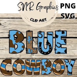 Blaue Cowboy Doodle Buchstaben PNG mit Doodle Outline, Western Schrift SVG, Clipart Alphabet Schriftart Digital Download, Sofort druckfertig, Cricut