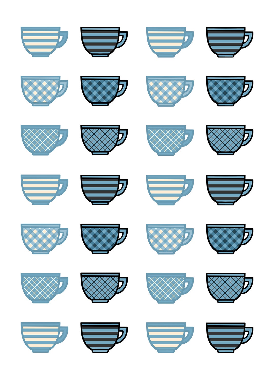 Coffee Cup Stickers Set of 28 Stickers Sticker Weekly Etsy