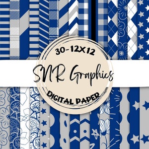 Blauw &Zilver Digitaal Papier Bundel 12X12, Scrapbook Papier, Wallpaper, Digitale Achtergrond, Star Paper, Chevron, Argyle, Stripe,
