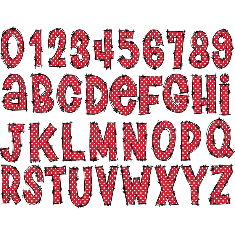 Red Polka Dot Doodle Letters PNG With Doodle Outline Swiss - Etsy