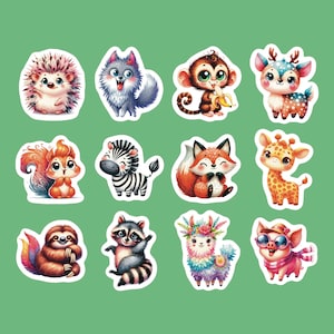 Funny Animal Stickers, Set of 24 Stickers, Wildlife Stickers, Funny Stickers, Colorful Animal Stickers, Cute Baby Animal Stickers, Animals