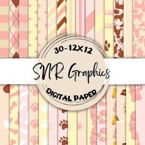 Pink Poodle Digital Paper Bundle 12X12, papier album, papier peint, fond d’écran numérique, papier pour chien, chevron, rayure, rose, bronzage