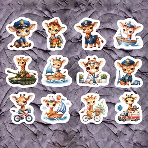 Police Giraffe Stickers, Set 24 Stickers, Giraffe Stickers, Animal Stickers, Baby Giraffe Stickers, Boating Giraffe Stickers, Biking Sticker