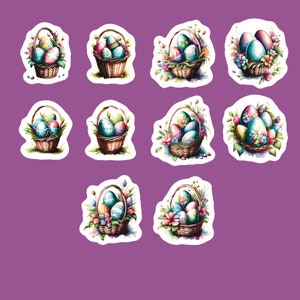 Easter Eggs In A Basket Stickers, Set of 20 Stickers, Easter Sticker, Easter Basket Sticker, Easter Egg Sticker, Colorful Easter Egg Sticker