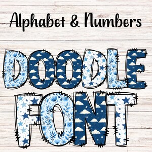 Letras PNG de garabatos de bebé niño con contorno de garabato, fuente de alfabeto de imágenes prediseñadas de guardería, descarga digital, POD, lista para imprimir, letra de baby shower