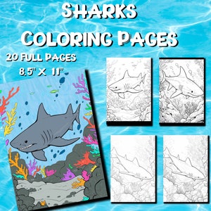 Sharks Coloring Pages: Shark Adult Coloring Book, 20 Digital Coloring Pages (Printable, PDF Download)