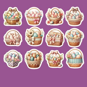Easter Basket Stickers, Set of 24 Stickers, Easter Sticker, Easter Egg Sticker, Pastel Easter Egg Stickers, Easter Egg Basket Stickers, Eggs