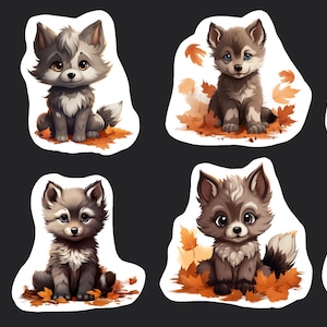 Fall Wolf Stickers, Set of 24 Stickers, Wolf Sticker, Journal Sticker, Die Cut Sticker, Fall Sticker, Autumn Sticker, Cute Wolves Stickers